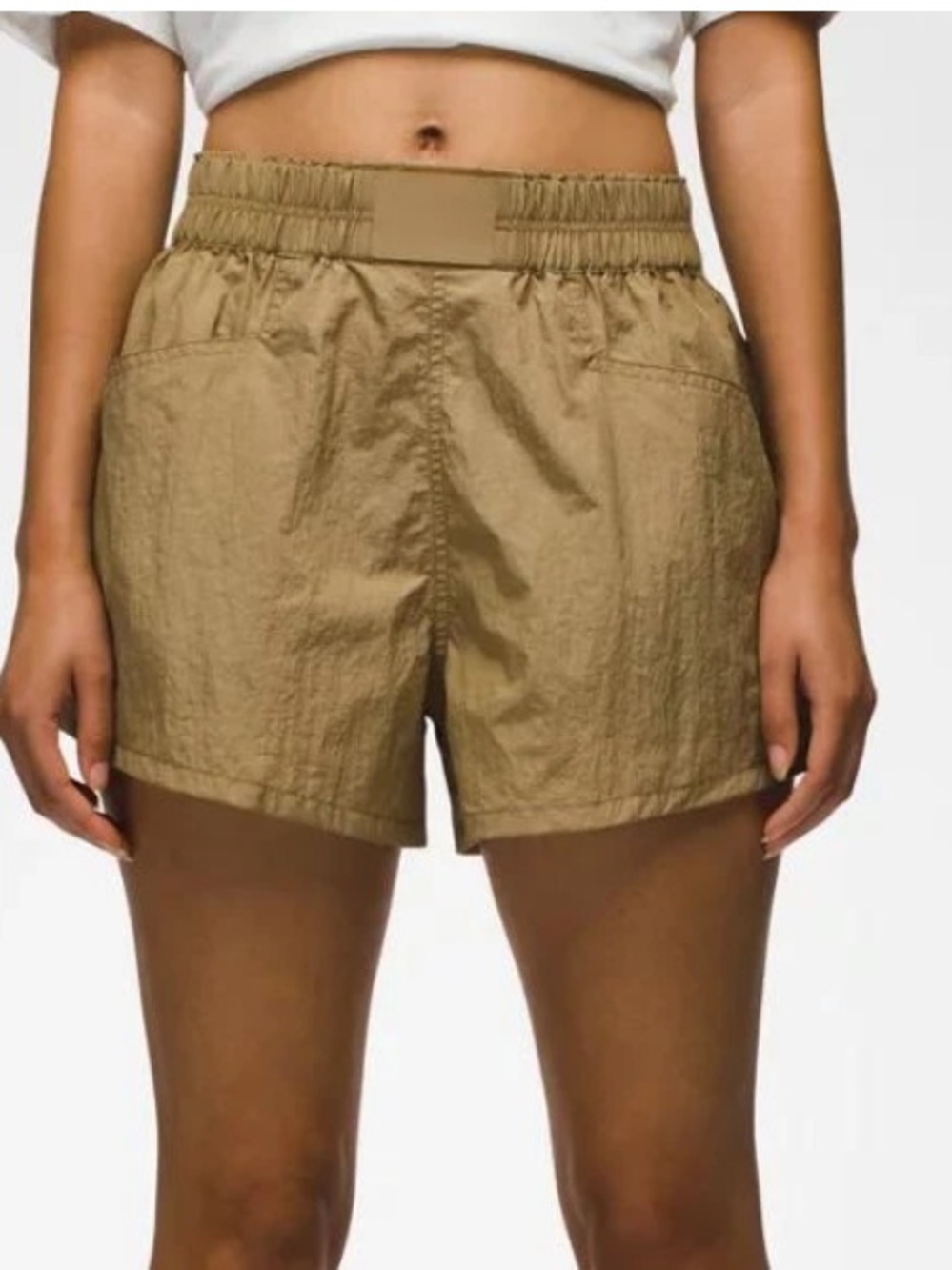 prAna Small Shorts Crossback Short Ripstop Nomad khaki pockets elastic waist NWT